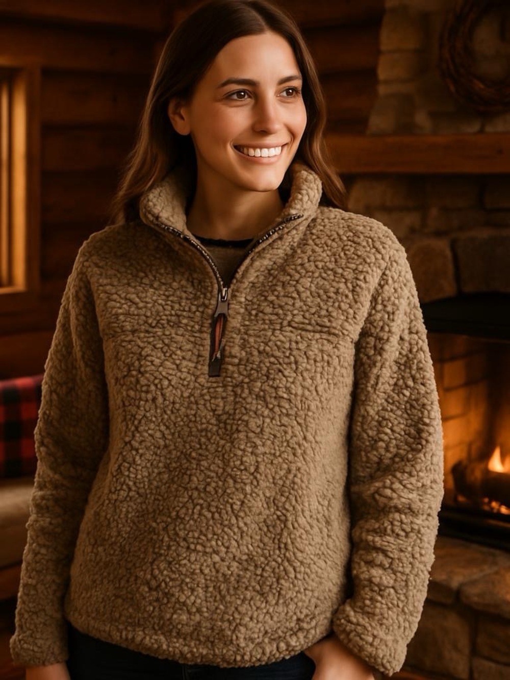 True Grit Frosty Tipped Pile 1/4 Zip‎ Sherpa Pullover Brown XXL 21M65FTP